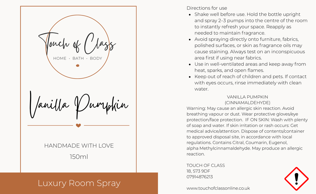 Vanilla Pumpkin Luxury Home & Car Spray